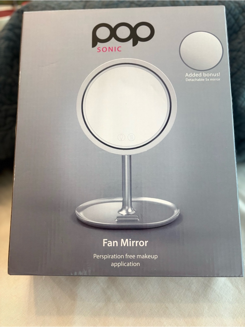Pop Sonic LED Fan Makeup Mirror 5X Magnifying Rechargeable New